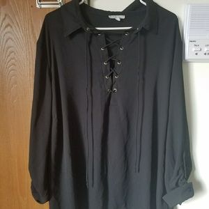 Black loose fitting collared blouse